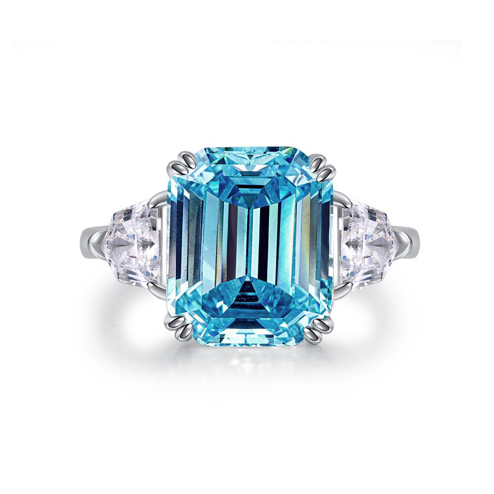 Sky Blue Topaz Emerald Cut Ring in 925 Sterling Silver