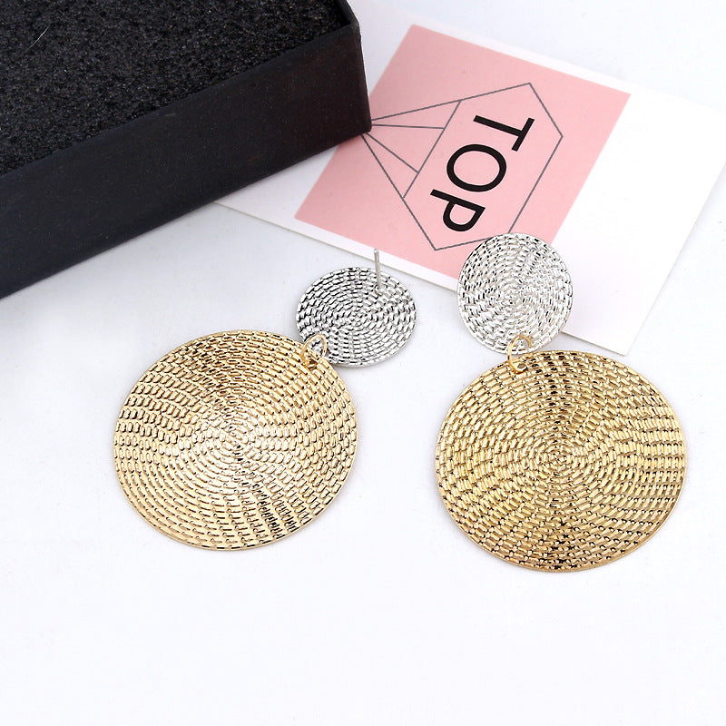 Exaggerated Circle Pendant Earrings with Colorful Studs