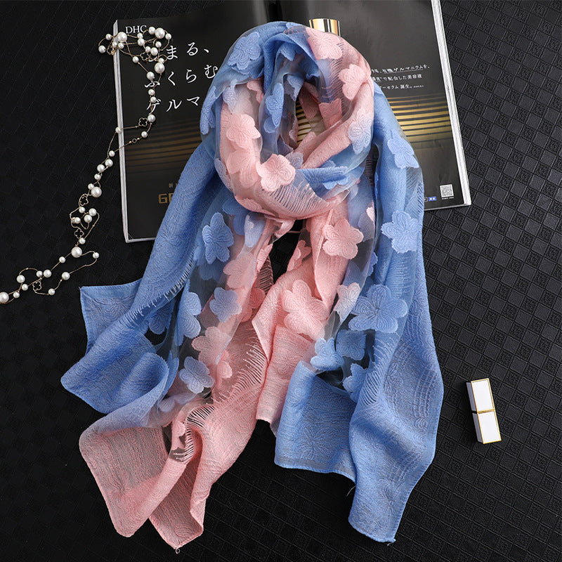 Floral Summer Sun Protection Scarf with Gradient Design