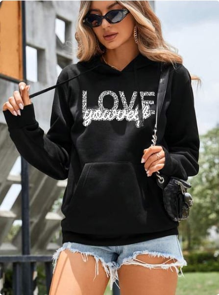 Retro Love Pattern Women's Hoodie Pullover College Style