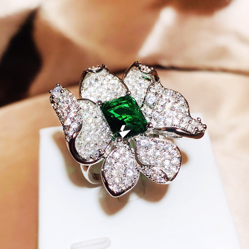 Petal Flower Full Diamond Opening Ring Design