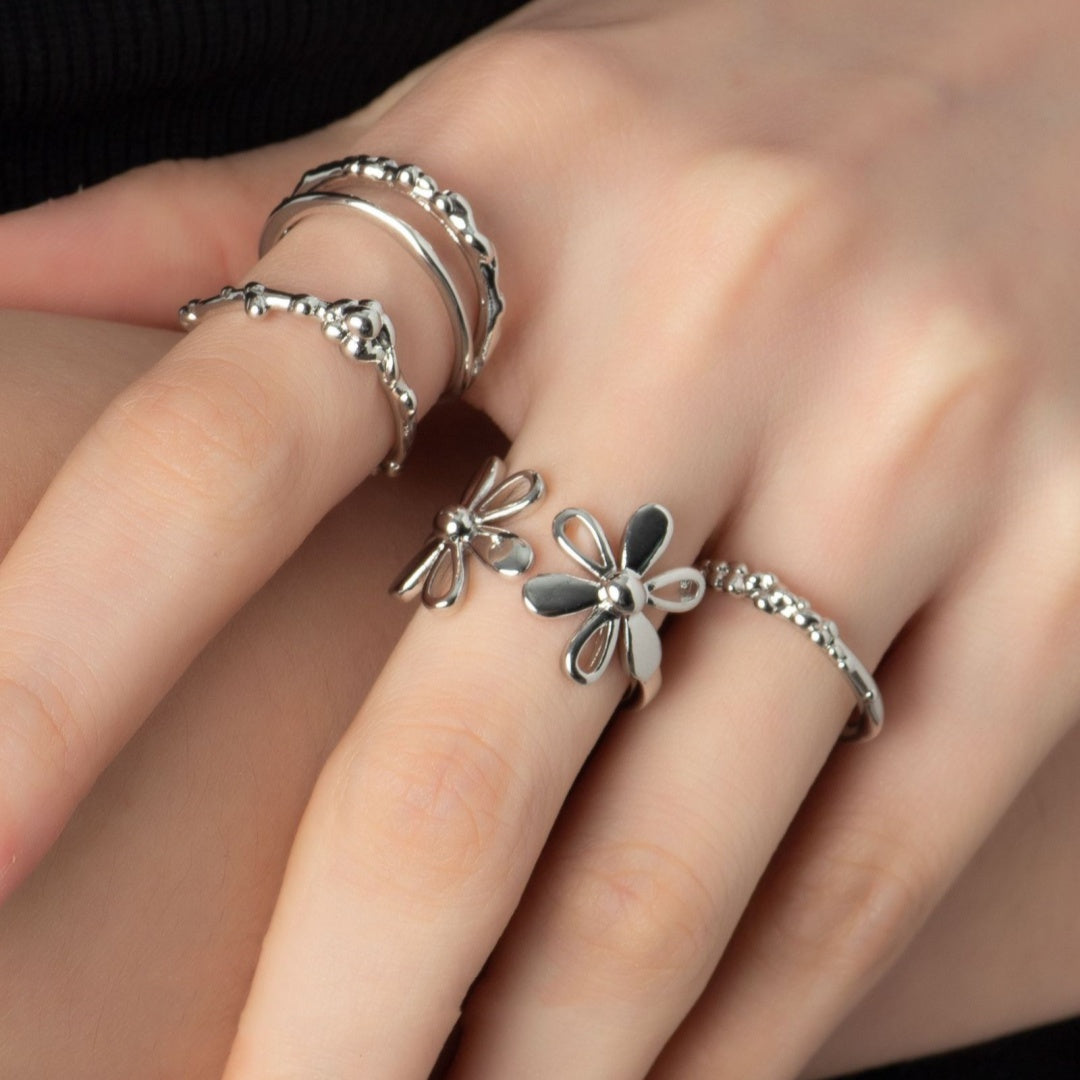 Korean Style Cute Flower Silver Opening Ring