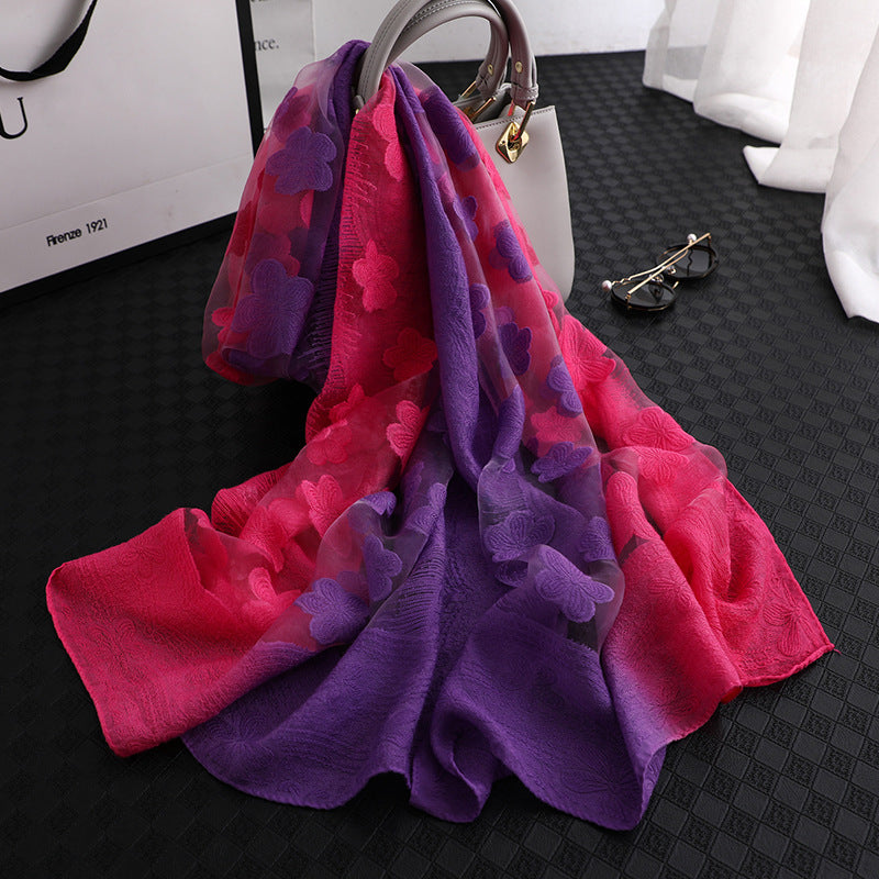 Floral Summer Sun Protection Scarf with Gradient Design