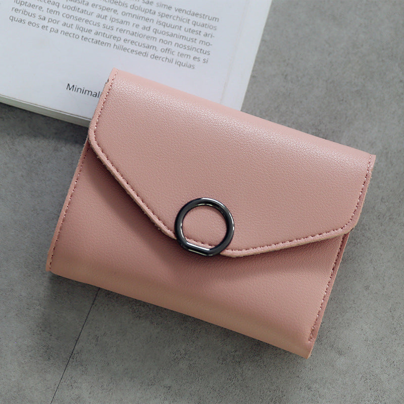 Tri-Fold Simple Buckle Wallet with Small Circle Design
