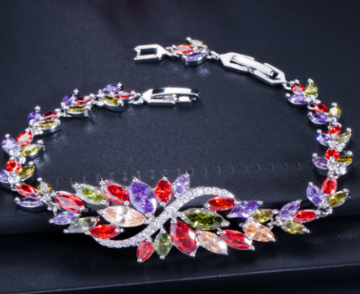 Elegant Multi-Color Zircon Bracelet with Diamond Inlay