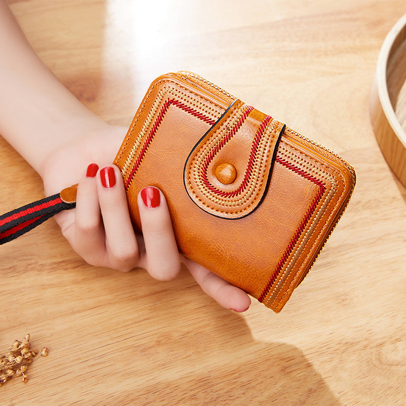 Retro Oil Wax Euro-American Multi-Slot Women's Purse