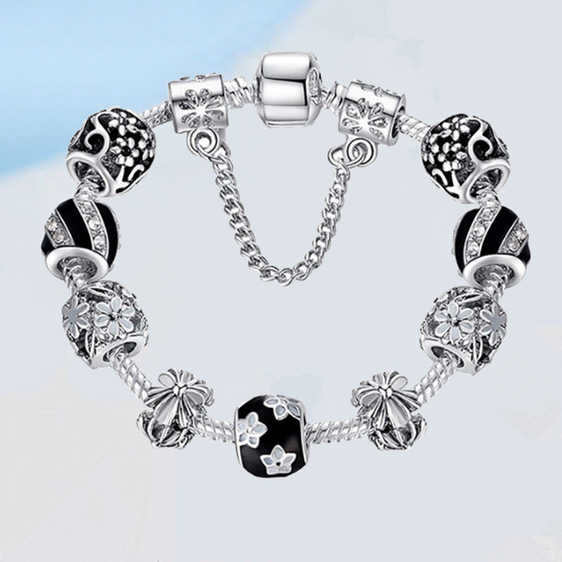 Black Enamel Daisy Retro Charm DIY Bracelet for Women