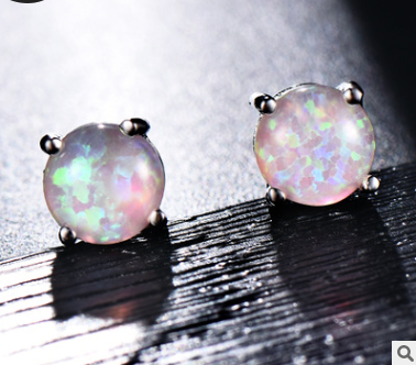 8mm Gold Plated Opal Stud Earrings
