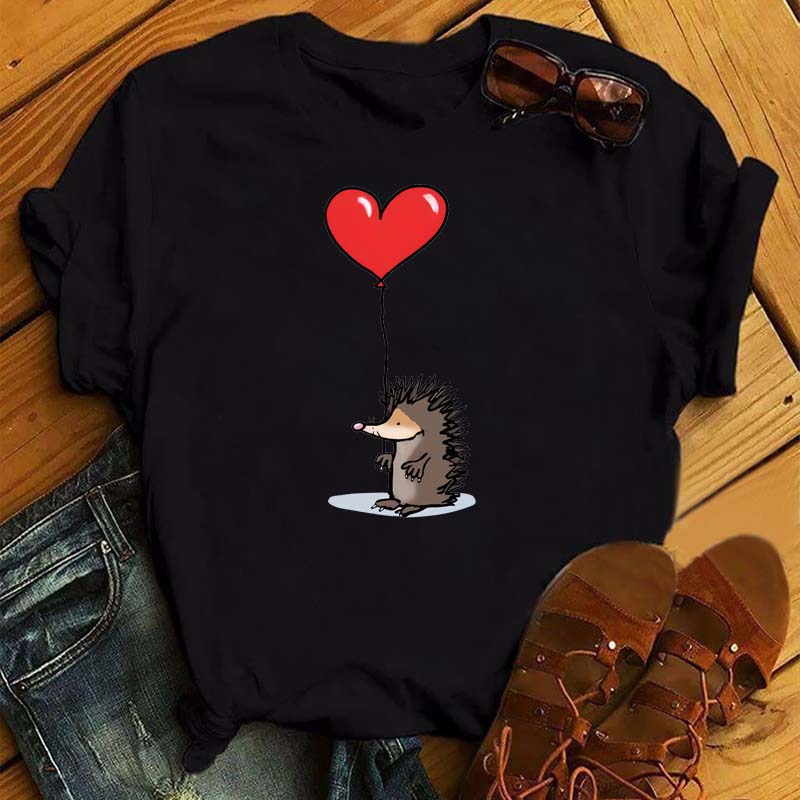 Maycaur Women's Cute Hedgehog Dandelion Print T-Shirt