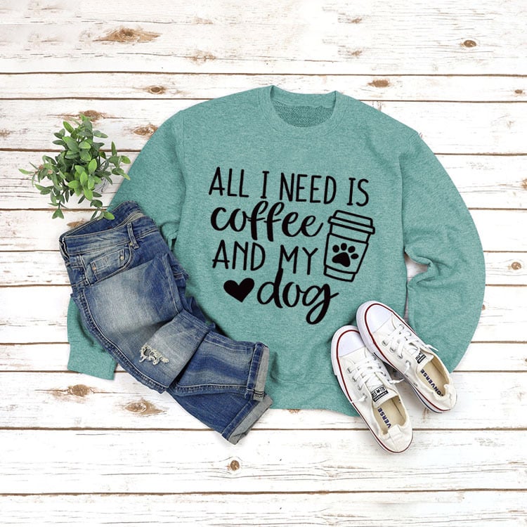 Round Neck Long Sleeve Pullover with ALL I NEED Print