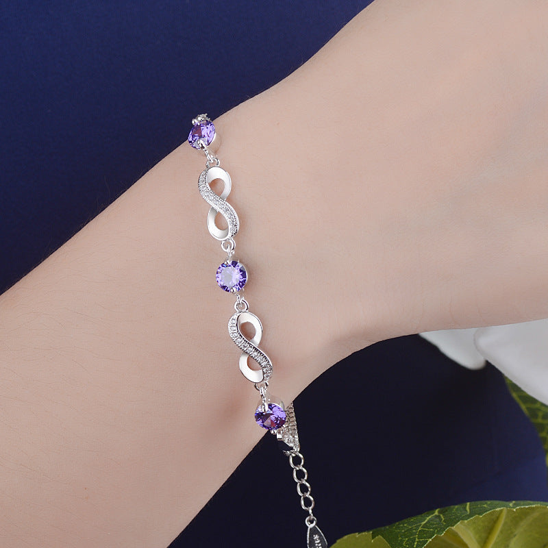 Korean Style Crystal Bracelet for Women - Amethyst Design