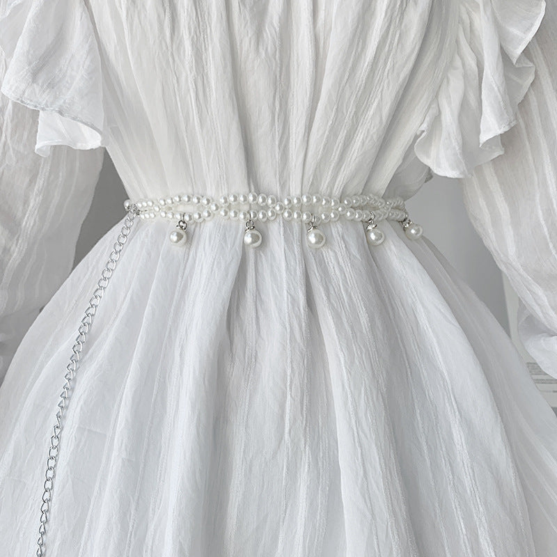 Double Layer Faux Pearl Chain Elegant Dress Belt