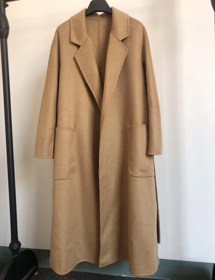 Women's Double-sided Wool Coat with Water Ripple Design