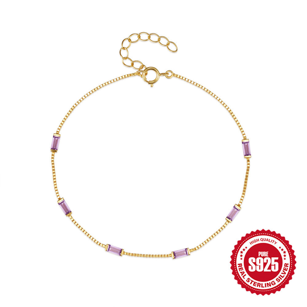 Sterling Silver Simple Blue Zircon Bracelet