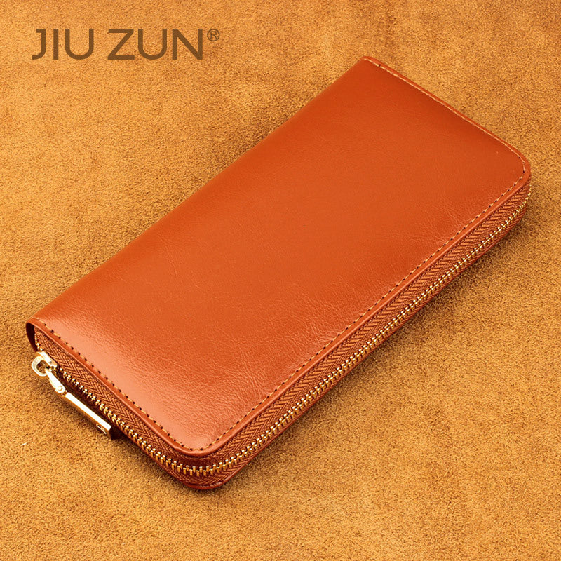 Cross-border Oil Wax Cowhide Women's Wallet Leather Long Zipper Men's Wallet Japan Amazon Explosions
