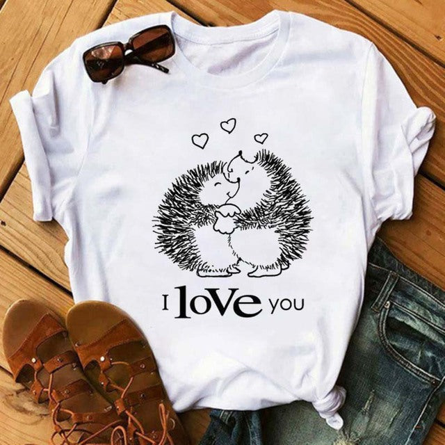 Maycaur Women's Cute Hedgehog Dandelion Print T-Shirt