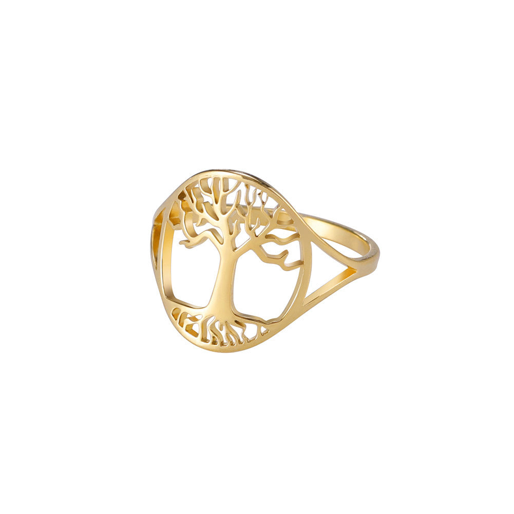 Titanium Steel Hollow Cut Tree Shape Stainless Steel Ring