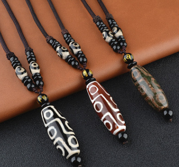 Natural Tibetan Nine-Eye Bead Pendant Necklace