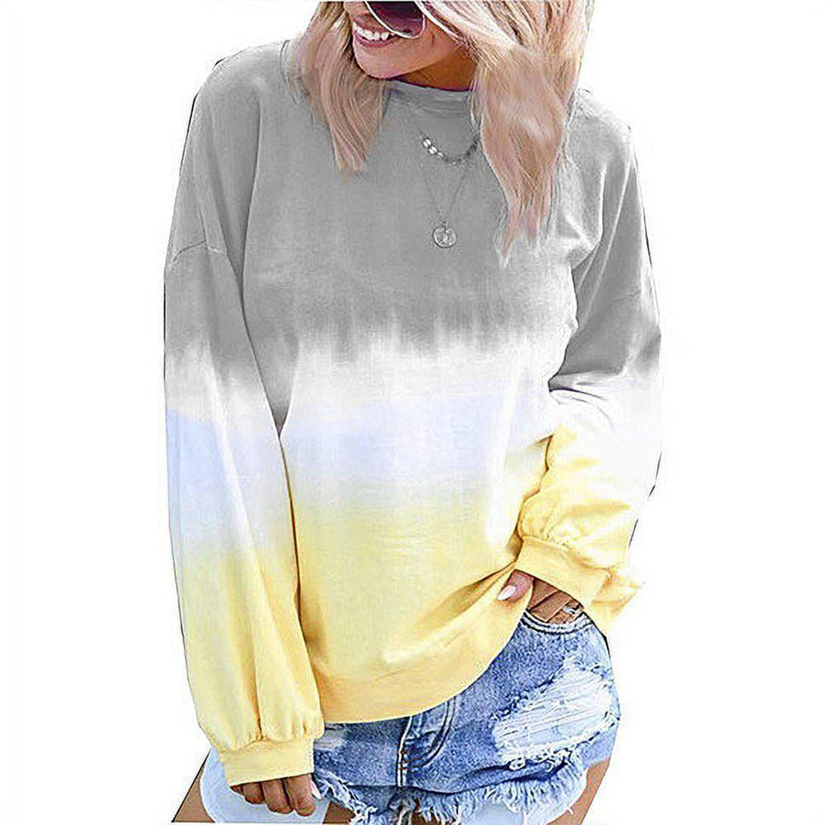 Women's Long Sleeve Rainbow Gradient Sweatshirt