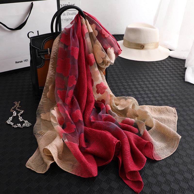 Floral Summer Sun Protection Scarf with Gradient Design