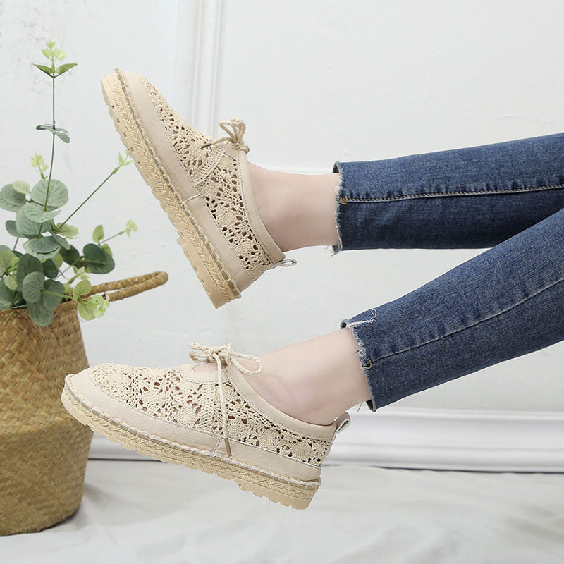 Artistic Retro Hollow Round-Toe Flat Shoes for Women