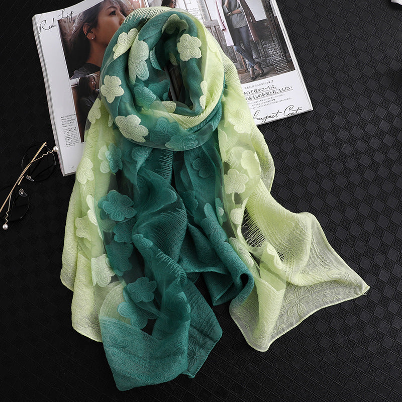 Floral Summer Sun Protection Scarf with Gradient Design