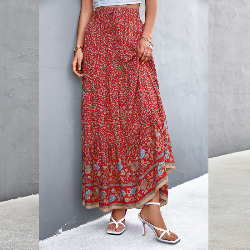 High Waist Floral Long Skirt for Spring and Summer
