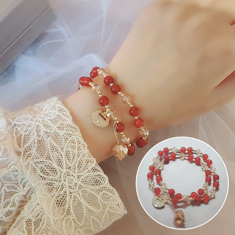 Strawberry Quartz Garnet Longevity Lock Bracelet