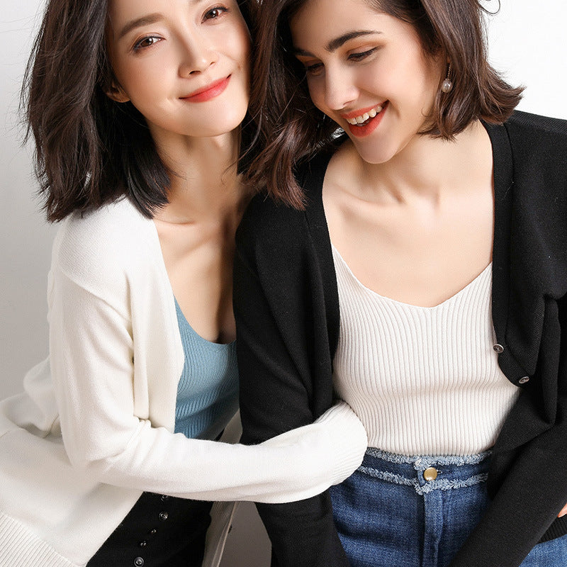 Korean Slim Fit V-Neck Cardigan for Women