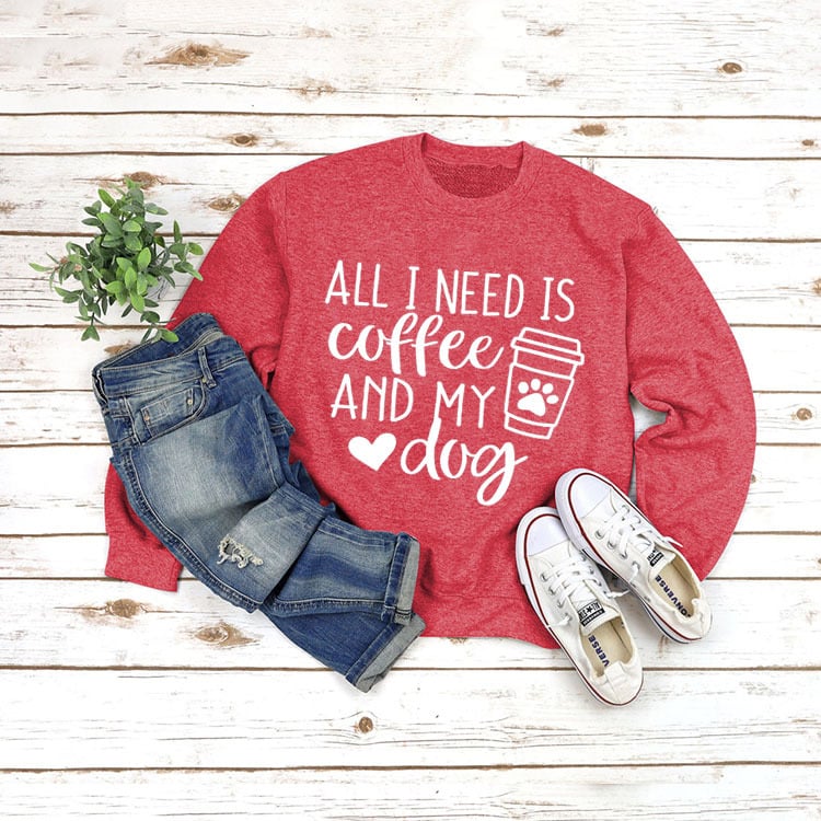 Round Neck Long Sleeve Pullover with ALL I NEED Print