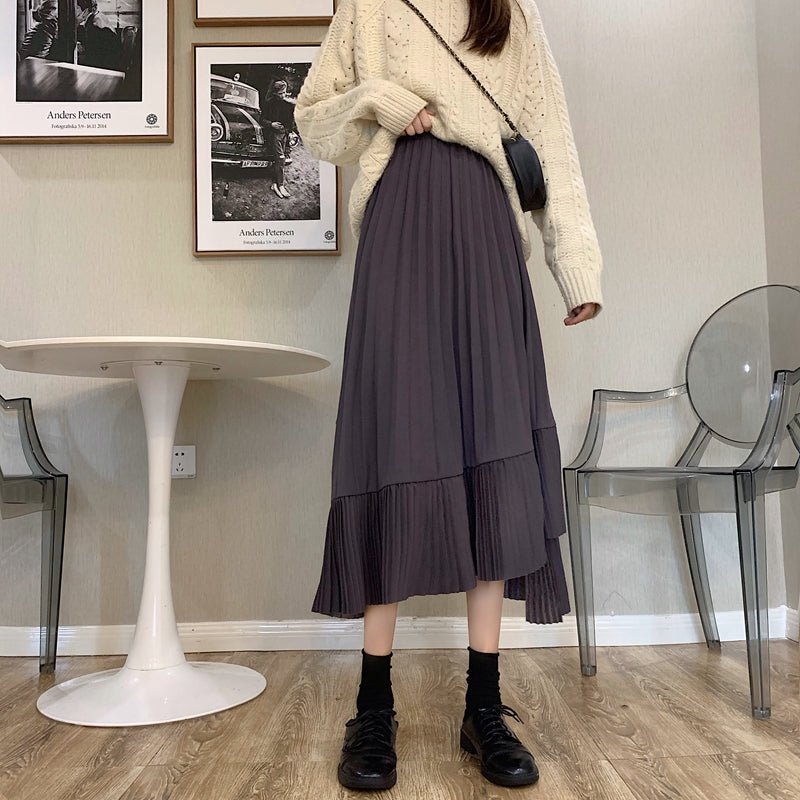 Black High Waist Irregular Mid-Length Skirt for Women