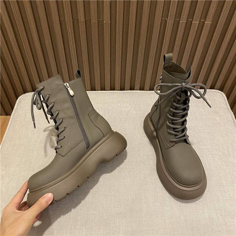 Black Lace-Up Ankle Boots in British Style