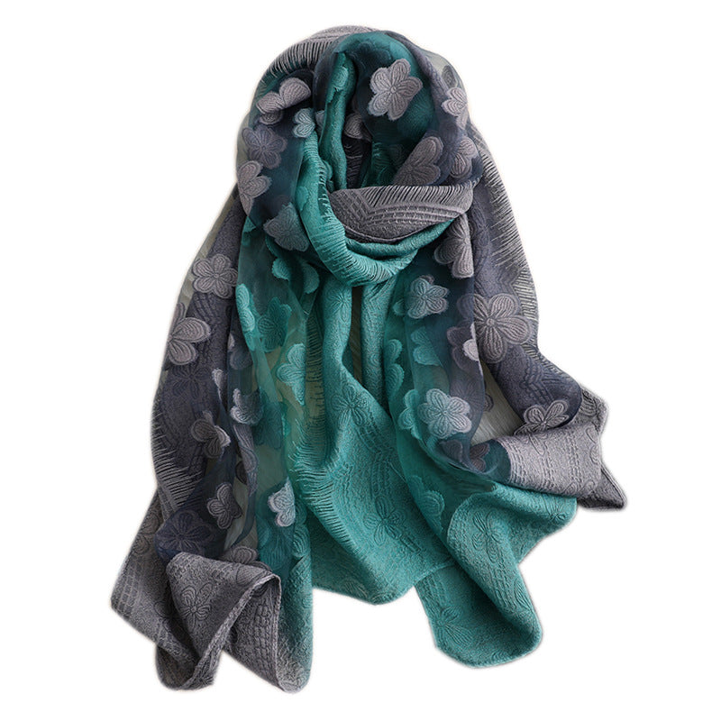 Floral Summer Sun Protection Scarf with Gradient Design
