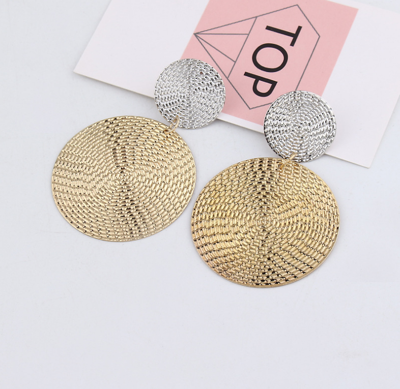 Exaggerated Circle Pendant Earrings with Colorful Studs