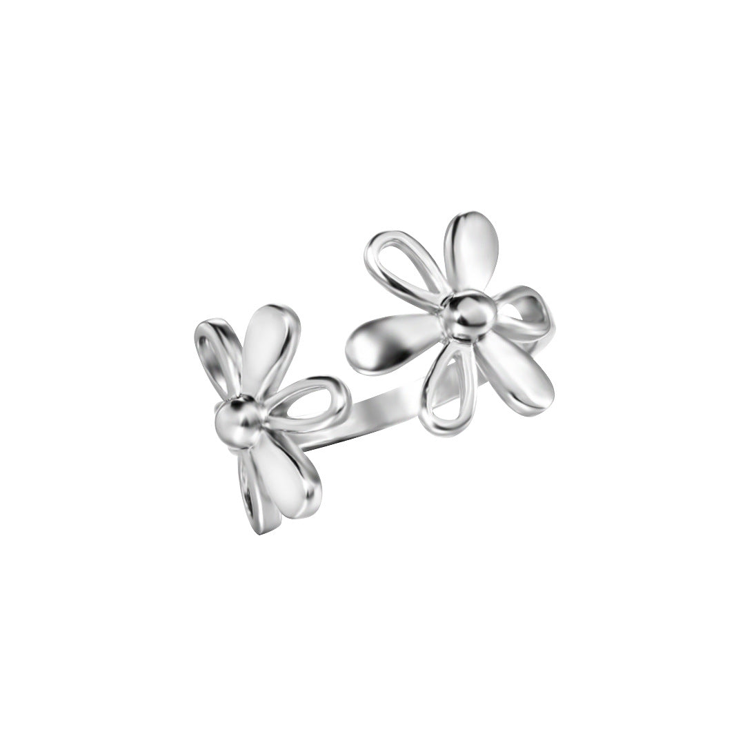Korean Style Cute Flower Silver Opening Ring