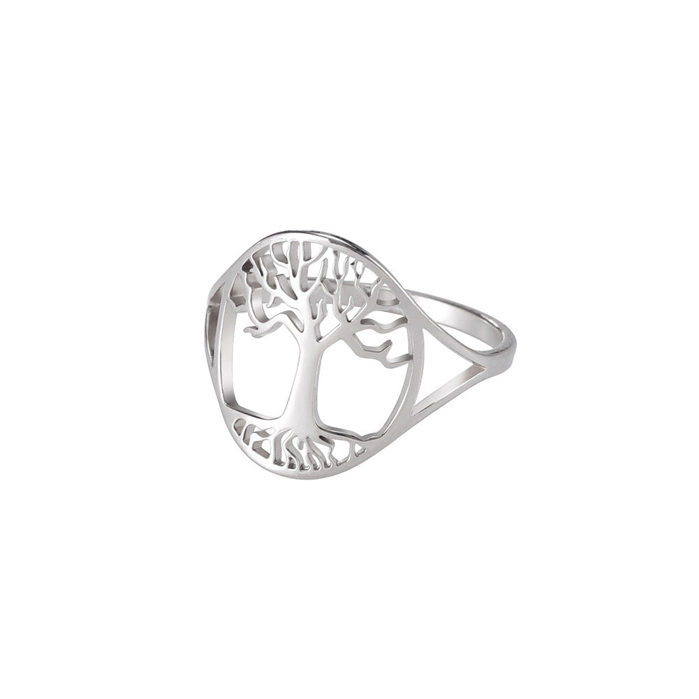 Titanium Steel Hollow Cut Tree Shape Stainless Steel Ring