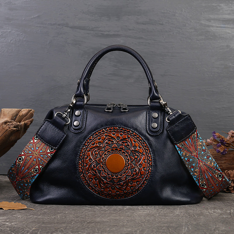 Large Capacity Women's Cowhide Zipper Shoulder Bag