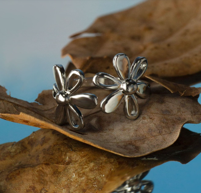 Korean Style Cute Flower Silver Opening Ring