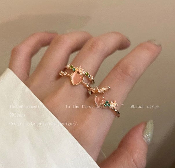 Korean Trendy Heart-Shaped Flower Diamond Ring