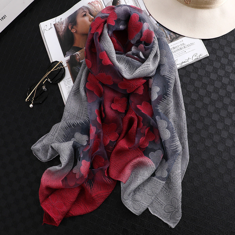 Floral Summer Sun Protection Scarf with Gradient Design