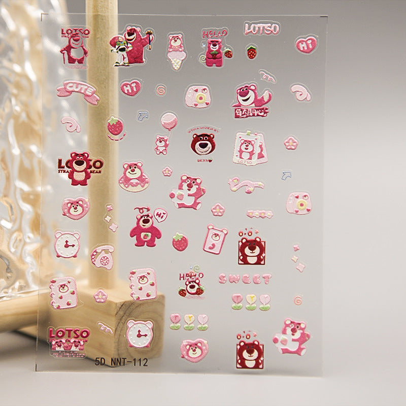 5D Strawberry Bear Nail Stickers for Cute Decor