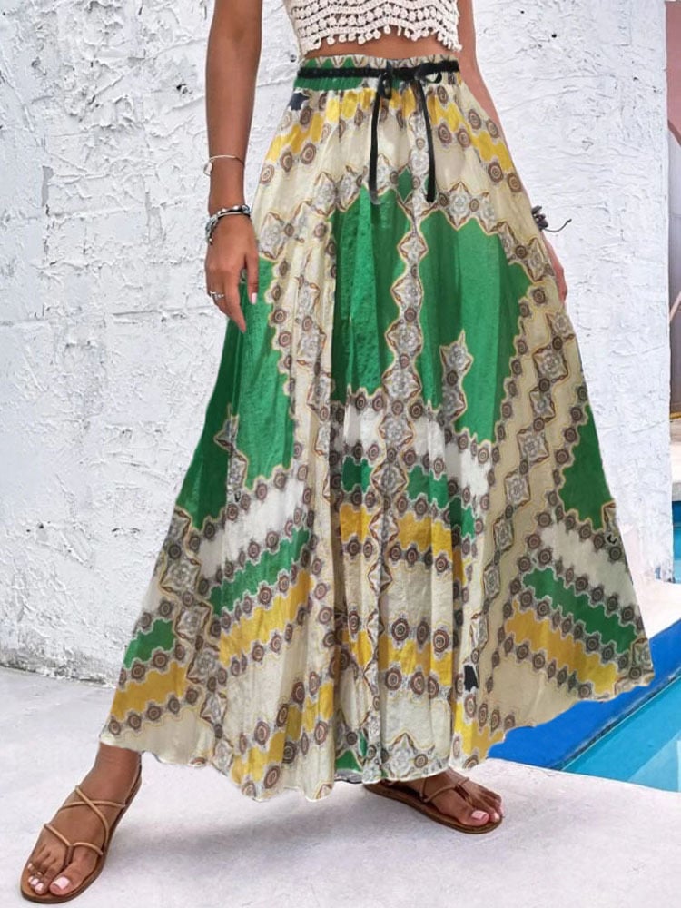 Bohemian Print A-Line Beach Dress for Women