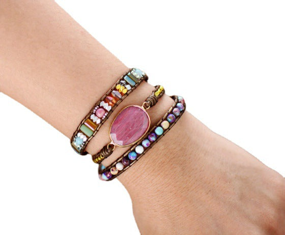 Natural Red Stripe Stone Handmade Women's Bracelet