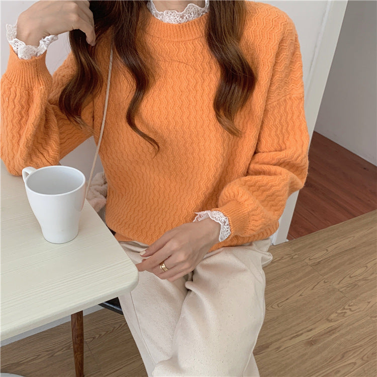 Winter Korean Style Sweet Lace Turtleneck Sweater