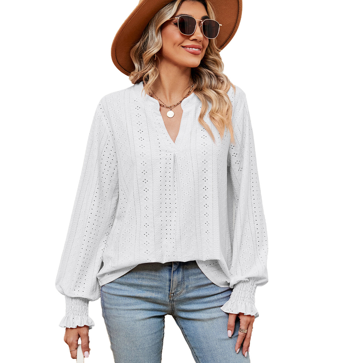 Women's Casual Loose V-Neck Long Sleeve T-Shirt