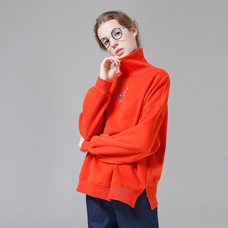 Retro Cartoon Embroidery Turtleneck Sweater Top