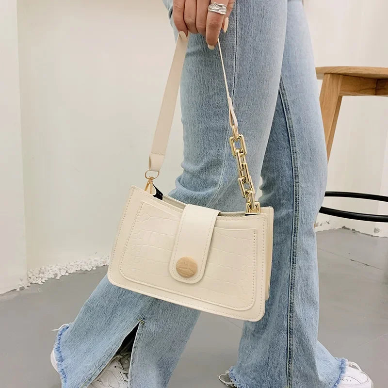 Stone Pattern Wide Strap Small Square Bag for Women