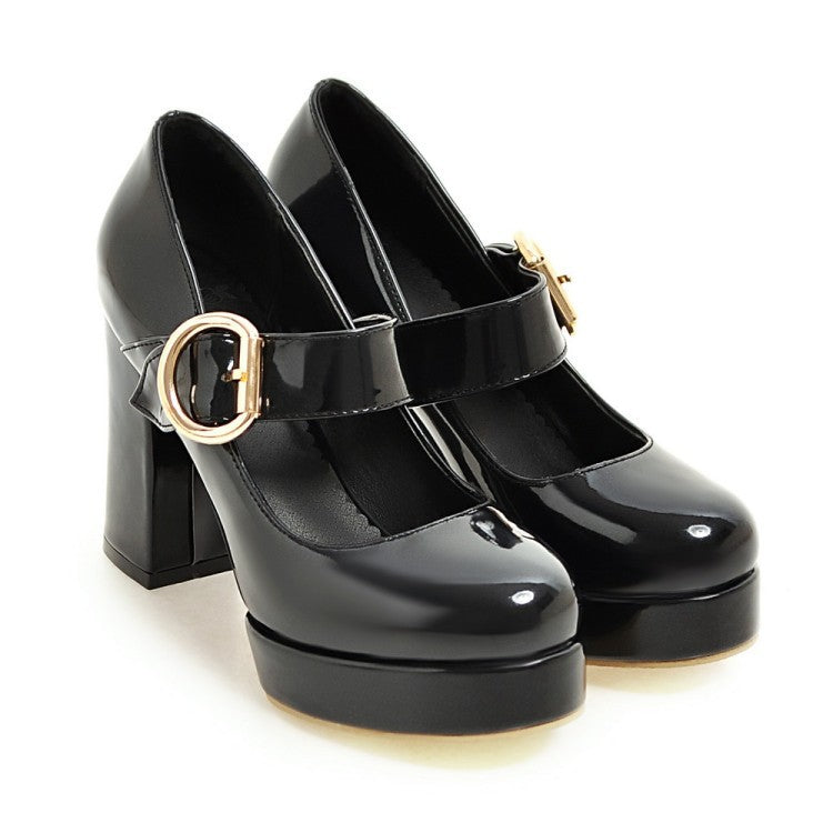 Women's Chunky Heeled Shoes with Buckle (Sizes 40-48)