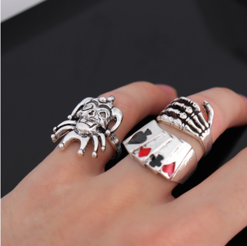 Retro Clown Drip Ring Set - 6-Piece Alloy Poker Cards