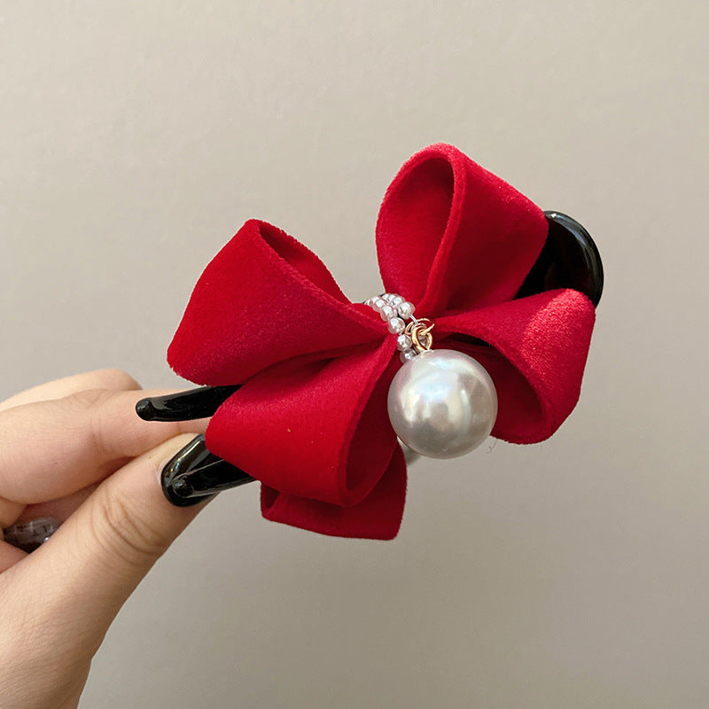 Elegant Korean Bow Pearl Hair Clip for Women